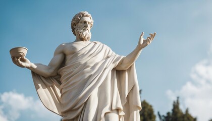 Fototapeta premium statue of a Greek philosopher in contemplation, isolated white background 