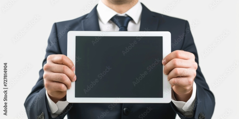 Aufkleber a man in a suit holding a tablet computer. perfect for business and technology concepts