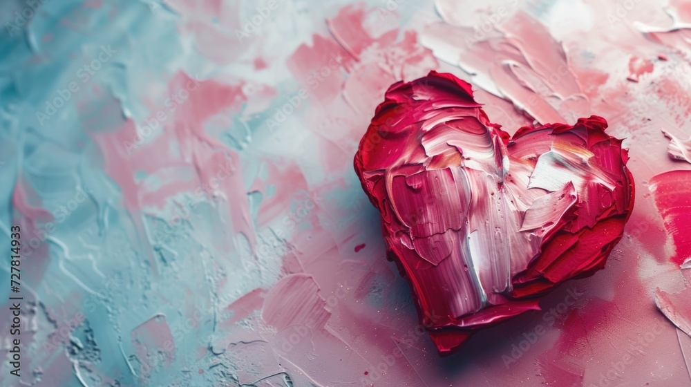 Poster a painting of a red heart on a blue background. suitable for various occasions and themes
