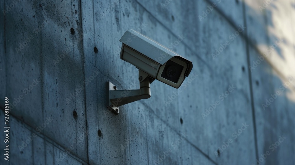 Poster a security camera mounted on the side of a building. ideal for surveillance and monitoring purposes