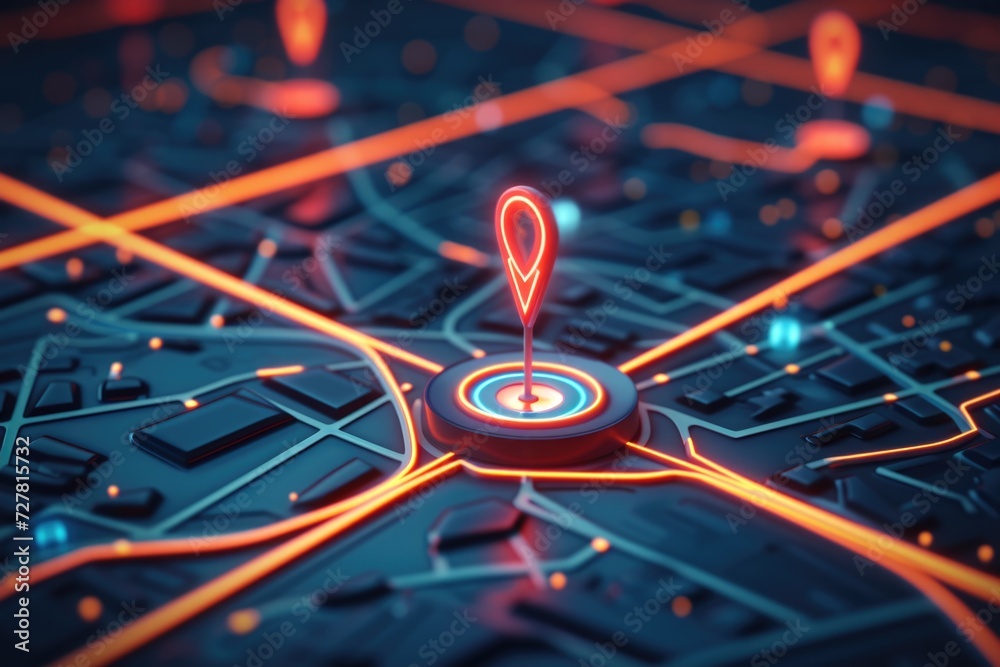 Poster Close up view of a map with a red pin. Perfect for travel and navigation concepts