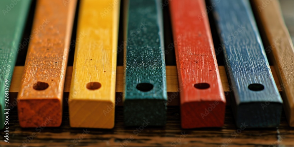 Poster a detailed view of a collection of wooden sticks. suitable for various creative and practical projec