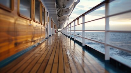 A beautiful view of the ocean from the deck of a cruise ship. Perfect for travel brochures and vacation-themed projects