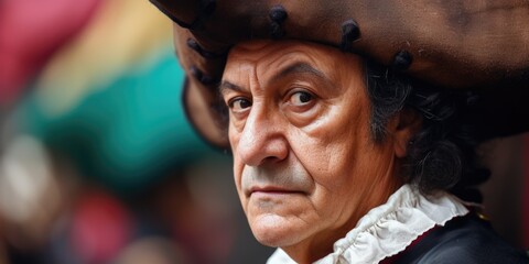 Obraz premium Person wearing a hat in a close-up shot. Can be used for fashion, outdoor activities, or casual style concepts