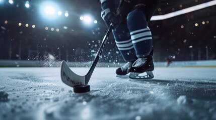 A hockey player getting ready to hit the puck. Suitable for sports-related projects - obrazy, fototapety, plakaty