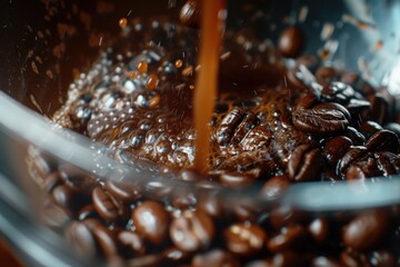 A close-up view of a bowl filled with aromatic coffee beans. Perfect for coffee enthusiasts and...