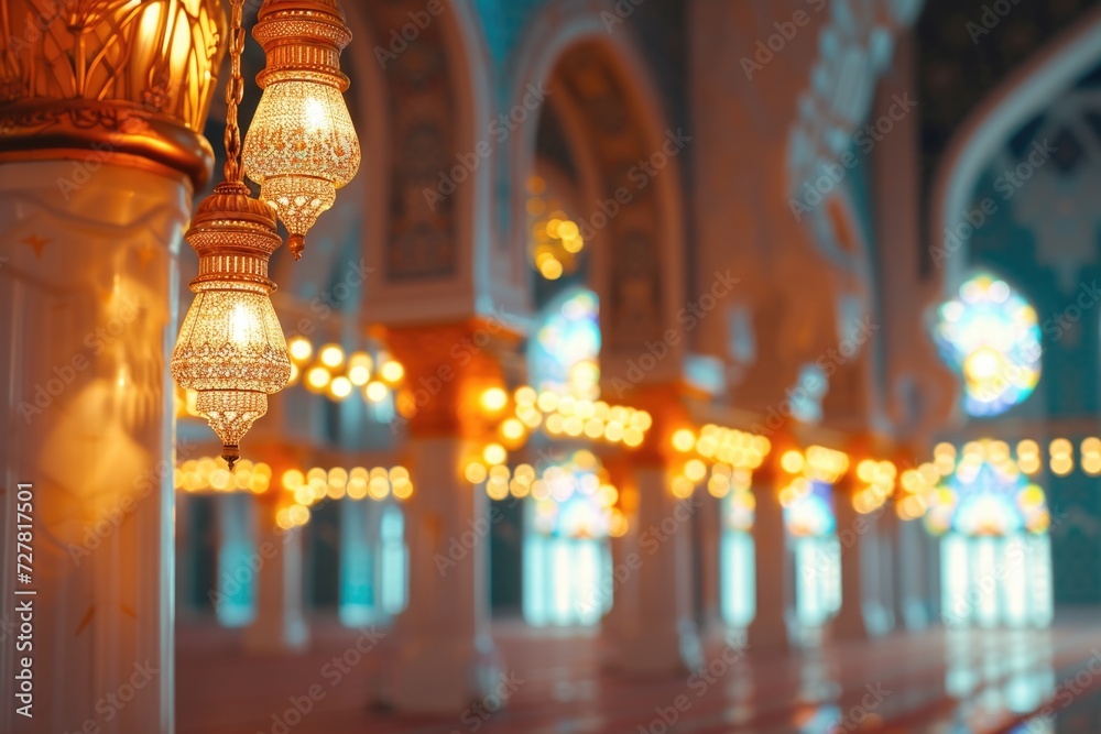 Aufkleber row of lamps hanging from the ceiling of a building. suitable for architectural and interior design 