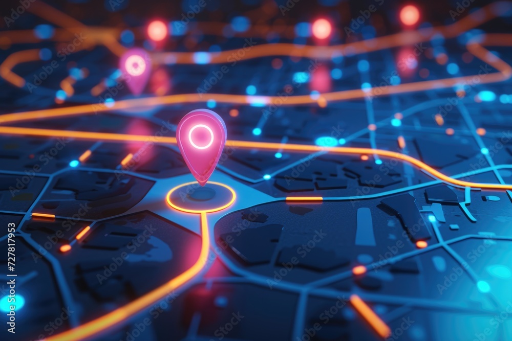 Fototapete A detailed view of a map with a pin marking a specific location. Ideal for travel or navigation concepts