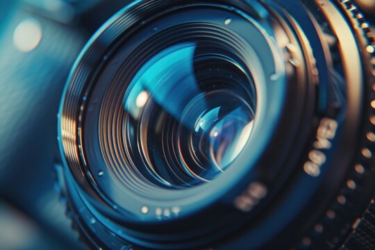 A detailed close-up view of a camera lens. Perfect for photography enthusiasts and professionals. Can be used in articles, blogs, or websites related to photography techniques, equipment, or reviews