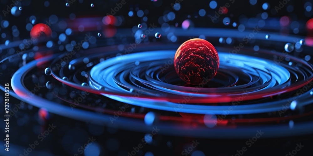 Poster a red ball is floating in a blue ring. this image can be used for various purposes