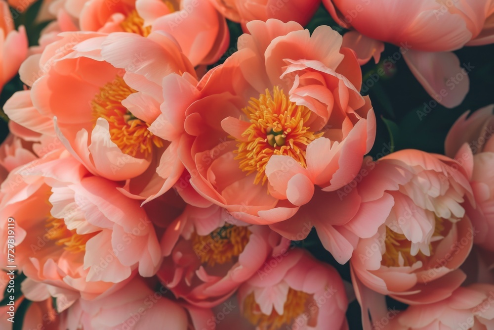 Poster A close-up view of a bunch of pink flowers. Perfect for adding a touch of color and beauty to any project or design