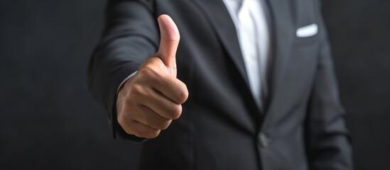 Businessman with a Black Suit Gives a Thumbs Down, Showing Disapproval in Business