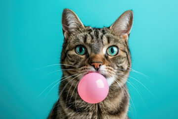 Curious Cat with Fluffy Fur Sitting on Isolated Background, Closely Looking into the Camera with Charming Expression