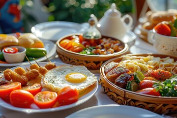 A table filled with a variety of different types of food. This image can be used to showcase a diverse menu or for food-related articles and blogs