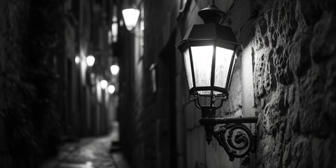 A black and white photo of a street light. Suitable for various uses