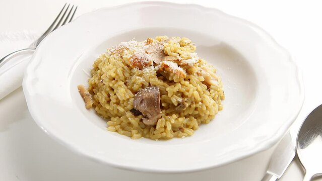 Italia risotto ai funghi Rice with mushroom traditional receipe