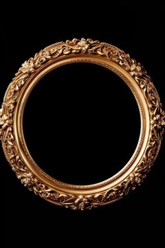 A gold picture frame against a black background. Suitable for framing photos or artwork