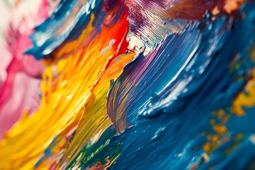 Vibrant and Colorful Oil Paint Brush Strokes Closeup for Abstract Art Background