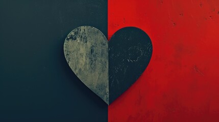A black and red heart on a red and black wall. Perfect for expressing love and passion.