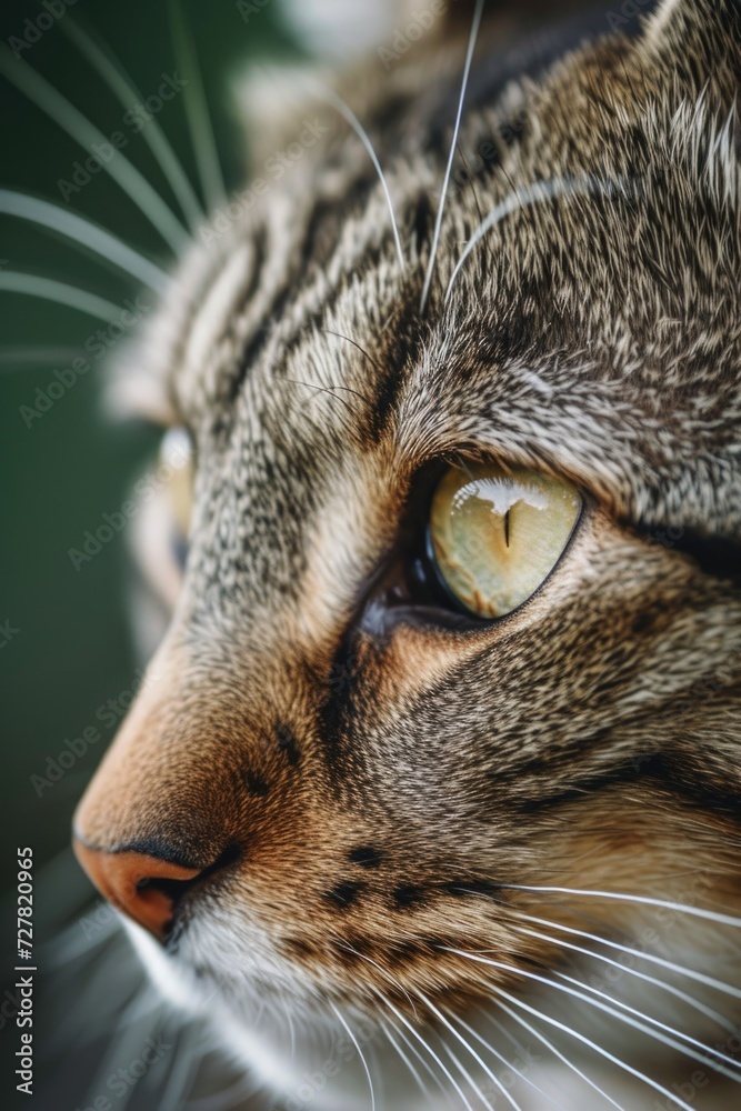 Poster a close up view of a cat's face with a blurred background. can be used for various purposes