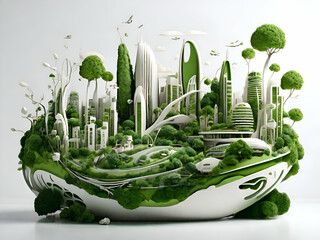 Organic Art Design Eco friendly city concept, in white Background. Green living and urban sustainability on Earth. 