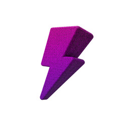 3d lightning bolt in the style of purple glitter on transparent background