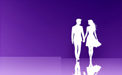 Couple white silhouette. soft purple background with copy space. Generative AI