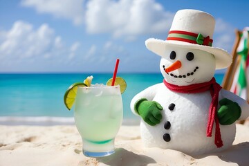 snowman drinking with a glass of champagne