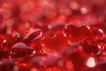 A close-up view of a bunch of red hearts. Perfect for expressing love and affection.