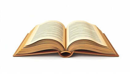 Fototapeta premium 3D book icon. Open handbook rendered in vector form, isolated on a white backdrop. Online learning, diary with blank pages.