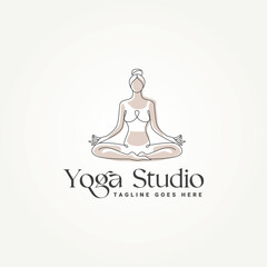 minimalist yoga studio line art logo template vector illustration design. simple modern wellness, zen and meditation logo concept