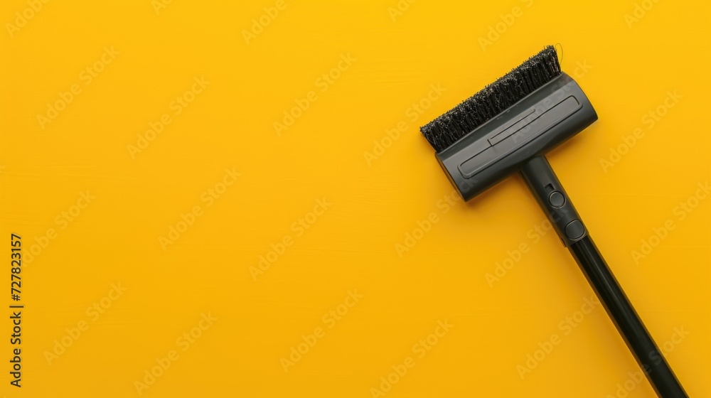 Poster a black brush resting on a vibrant yellow surface. suitable for various artistic and design projects