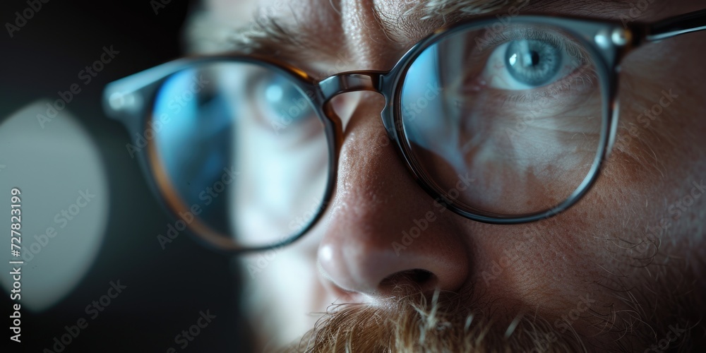 Aufkleber A close-up photograph of a man with glasses and a beard. Perfect for professional and business-related projects
