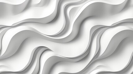 3D depiction of light and shadow waves in a white seamless pattern on a wall ornamental panel.