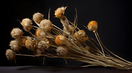 Dry dried flower bud heads Tussilago farfara coltsfoot - obrazy, fototapety, plakaty