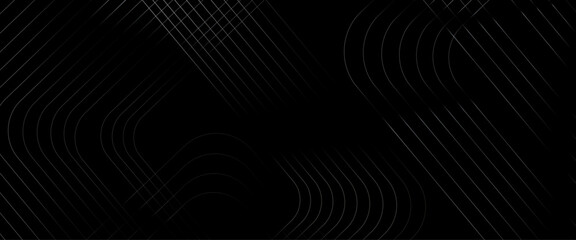 Vector abstract black glowing geometric lines on dark black background, black abstract background with diagonal lines design. - obrazy, fototapety, plakaty