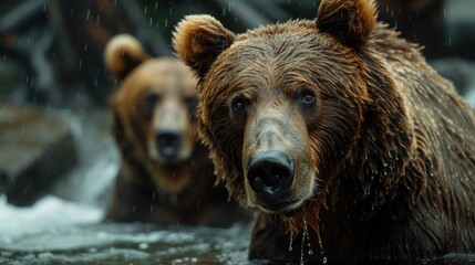 Two brown bears in a body of water. Suitable for nature and wildlife themed projects