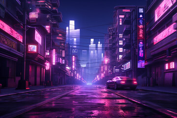 Cyberpunk City Street Purple Pink Background
