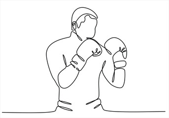 continuous line drawing of a man practicing boxing. vector