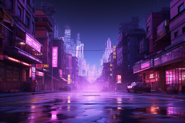 Fototapeta na wymiar Cyberpunk City Street Purple Pink Background