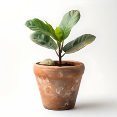 Lush green plant in a classic terracotta pot. indoor natural decor concept with a single houseplant. simple and clean style. AI