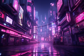 Cyberpunk City Street Purple Pink Background