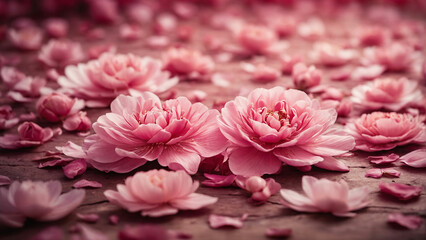Fototapeta premium A pink floral background as the canvas for a celebration of nature's beauty and a poetic description of a field filled with blooming flowers each petal a unique stroke of artistry
