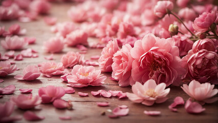 Obraz premium A pink floral background as the canvas for a celebration of nature's beauty and a poetic description of a field filled with blooming flowers each petal a unique stroke of artistry