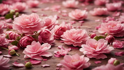 Fototapeta premium A pink floral background as the canvas for a celebration of nature's beauty and a poetic description of a field filled with blooming flowers each petal a unique stroke of artistry