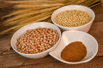 Durum wheat semolina, chickpea and Lebanese spice pearls, High quality photo