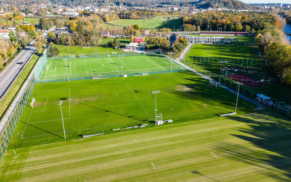Aerial view of soccer training center Weinz&ouml;ttl in Graz, owned by local football club GAK