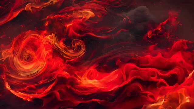 Abstract pattern resembling flames and smoke, blending red, orange, and black, giving a fluid and dynamic impression.
