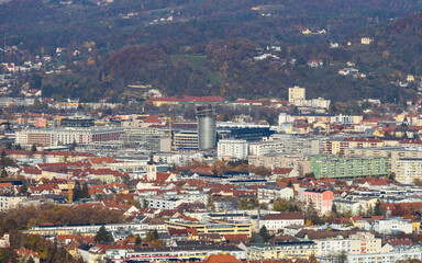 Obraz premium City view of Graz in Austria with the new Smart City district