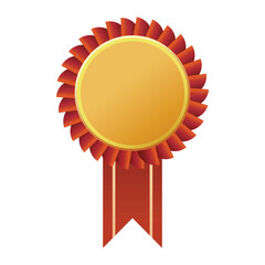 gold medal award red ribbon 3d isolated vector illustration